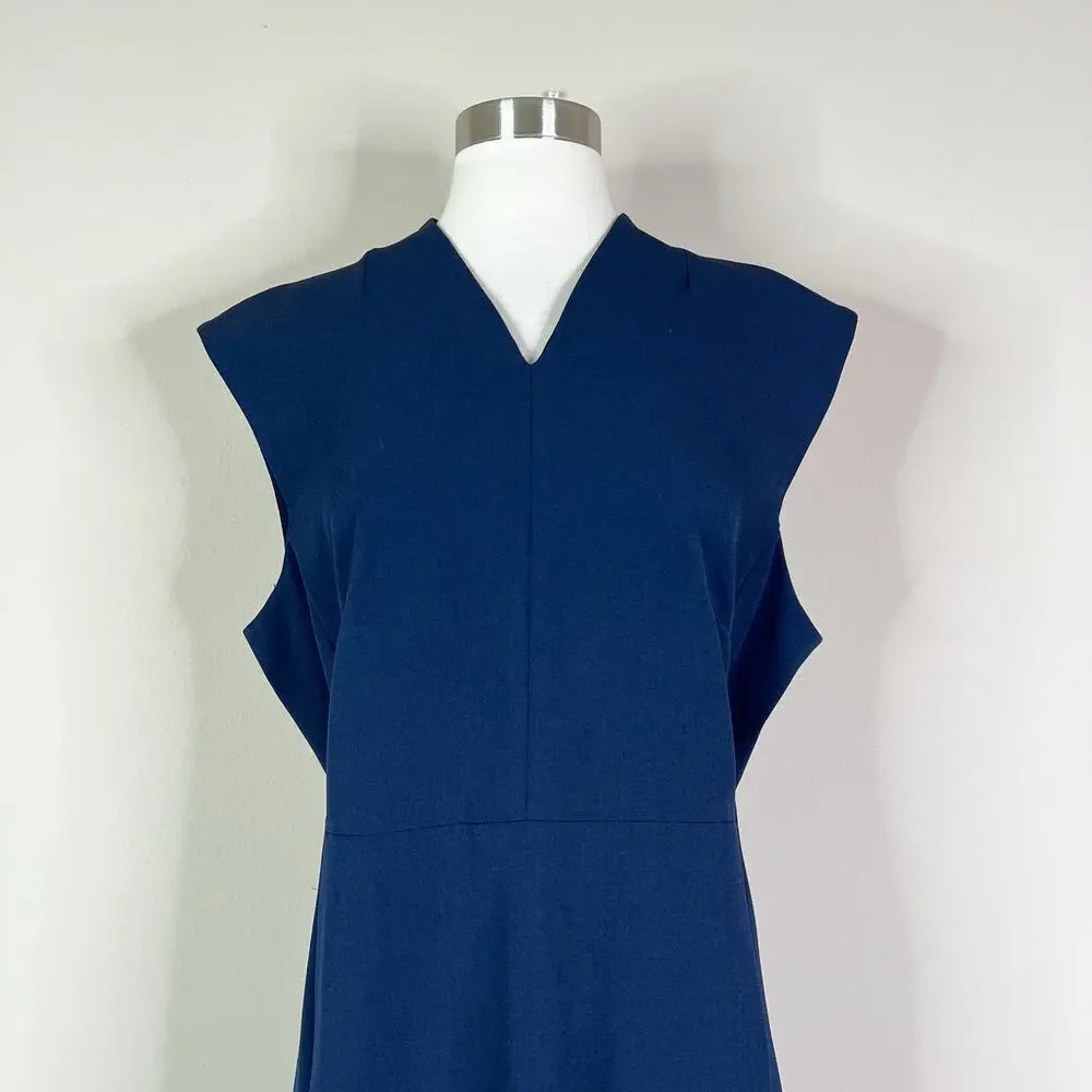 NEW MM LaFleur | Aditi Blue Tailored V Neck Sheath Workwear Minimalist Dress 16 - Picture 3 of 9